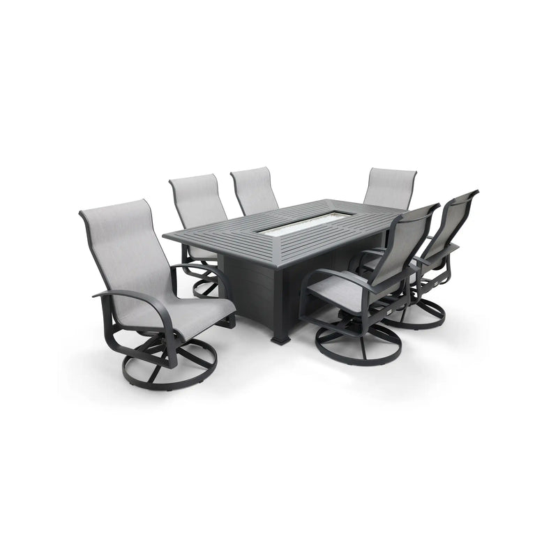Wakefield 7 Piece Sling Firepit Dining Group - The Great Escape