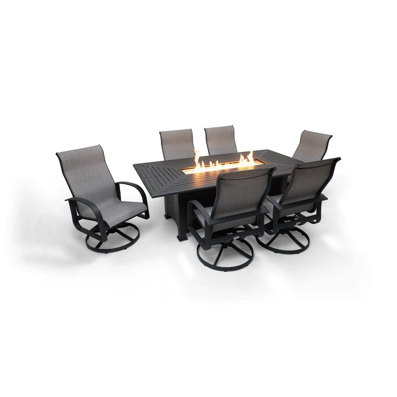 Wakefield 7 Piece Sling Firepit Dining Group - The Great Escape