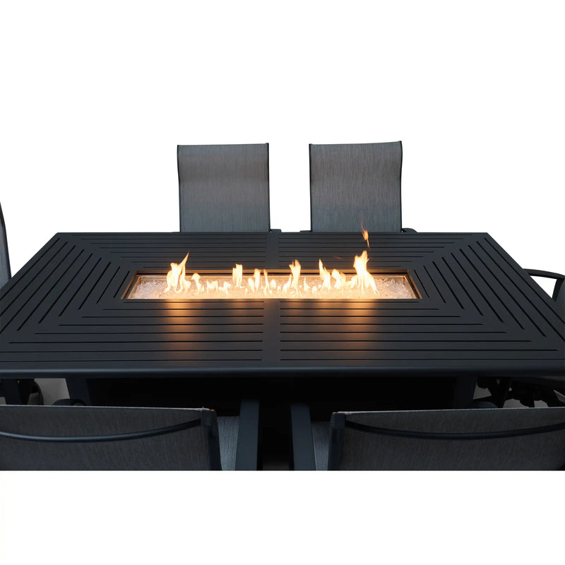 Wakefield 7 Piece Sling Firepit Dining Group - The Great Escape