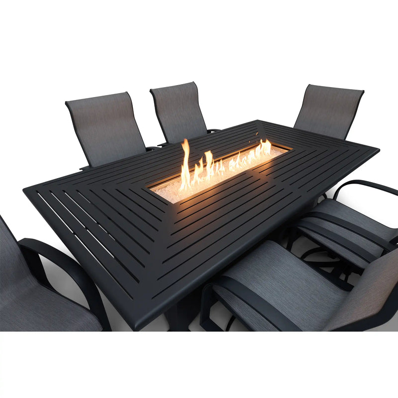 Wakefield 7 Piece Sling Firepit Dining Group - The Great Escape