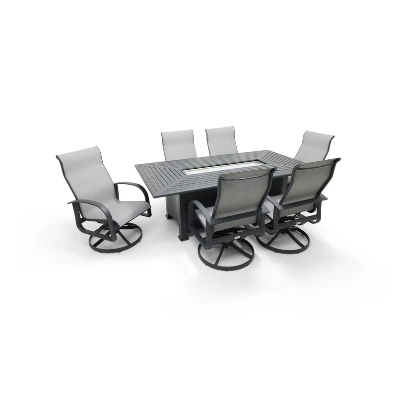 Wakefield 7 Piece Sling Firepit Dining Group - The Great Escape