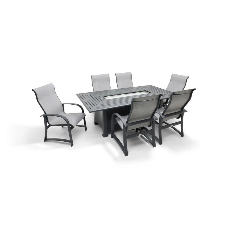 Wakefield 7 Piece Sling Firepit Dining Group - The Great Escape