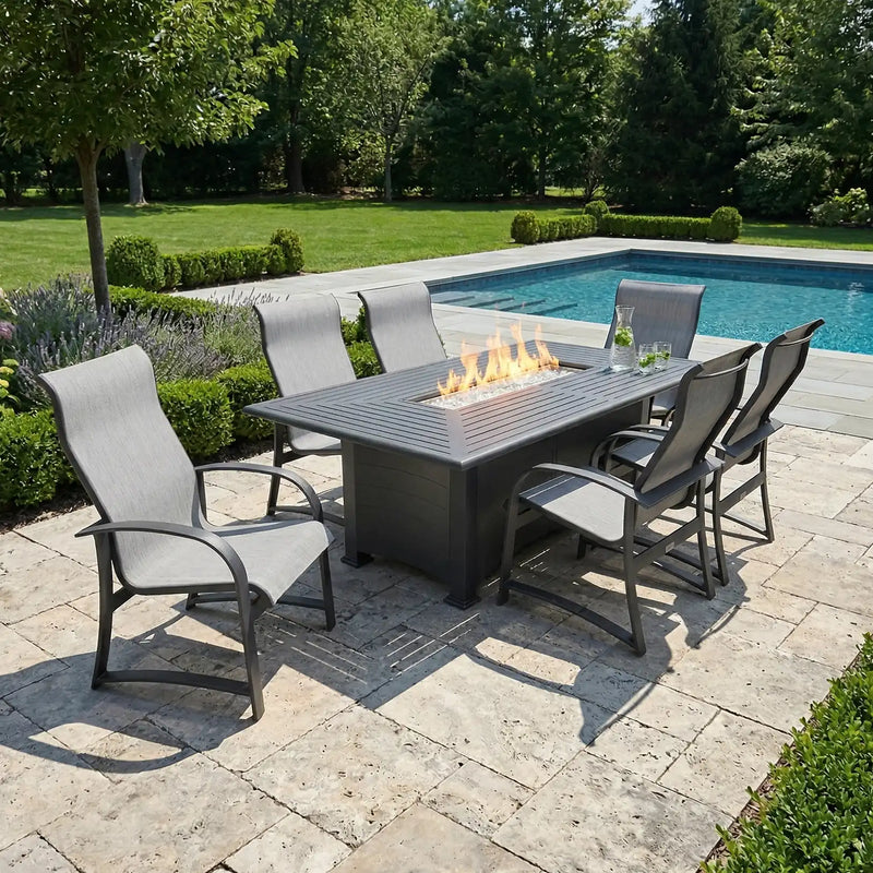 Wakefield 7 Piece Sling Firepit Dining Group - The Great Escape