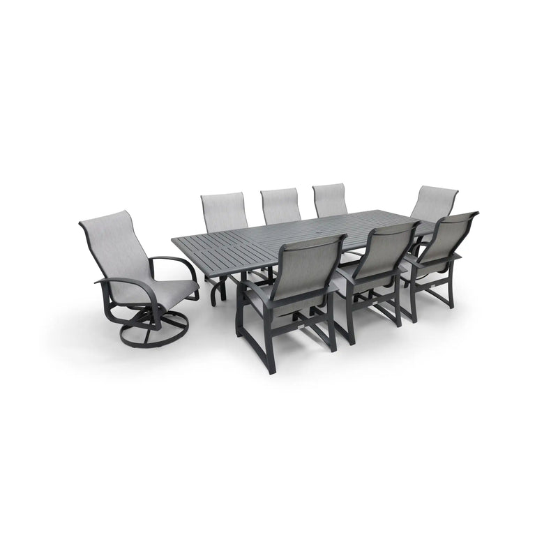 Wakefield 9 Piece Sling Dining Group W/ 44"x112" Rect. Table - The Great Escape
