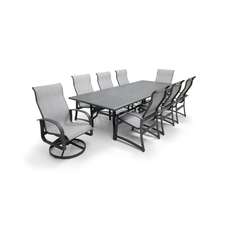 Wakefield 9 Piece Sling Dining Group W/ 44"x112" Rect. Table - The Great Escape