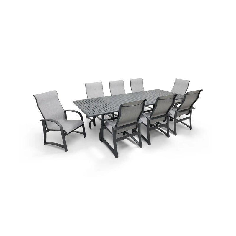 Wakefield 9 Piece Sling Dining Group W/ 44"x112" Rect. Table - The Great Escape