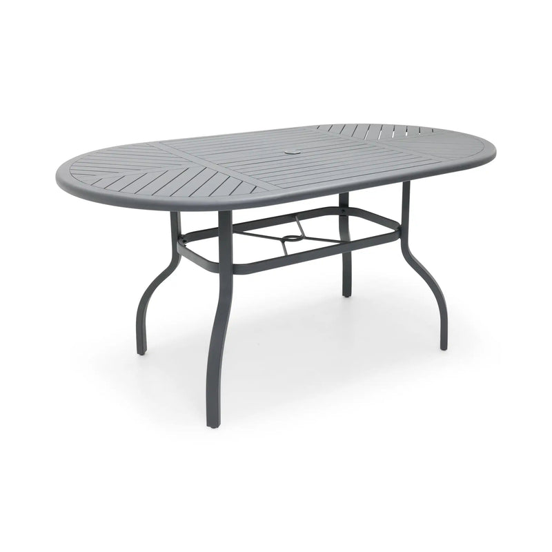 42x76 Inch Oval Graphite Farnham Slat Counter Height Table - The Great Escape