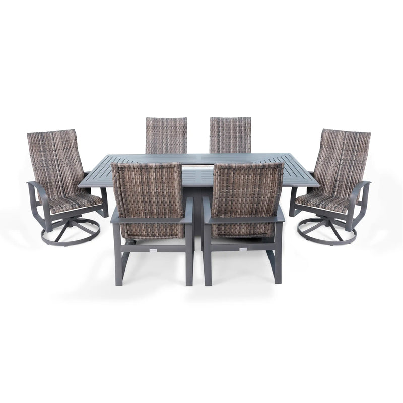 Wakefield 7 Piece Woven Dining Firepit Group With 2 Swivel Rockers - The Great Escape