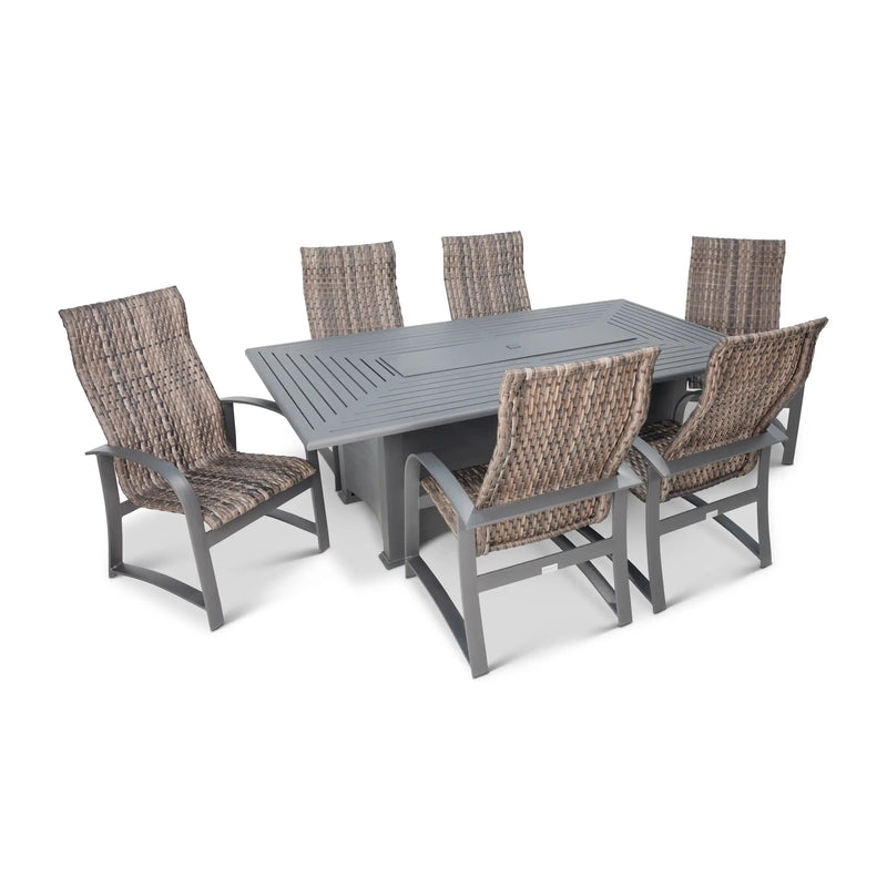 Wakefield 7 Piece Woven Dining Firepit Group - The Great Escape