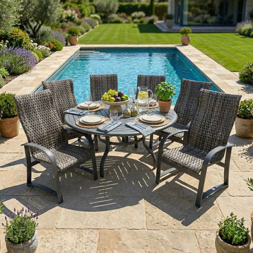 Wakefield 7 Piece Woven Round Dining Group - The Great Escape