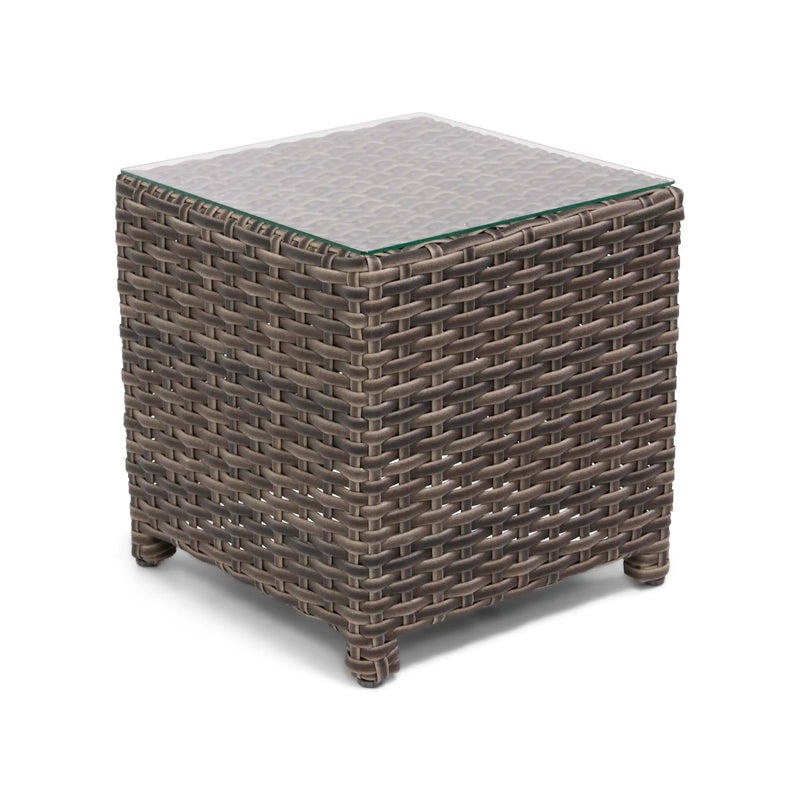 Woodridge 20" Square Woven End Table W/ Glass - The Great Escape