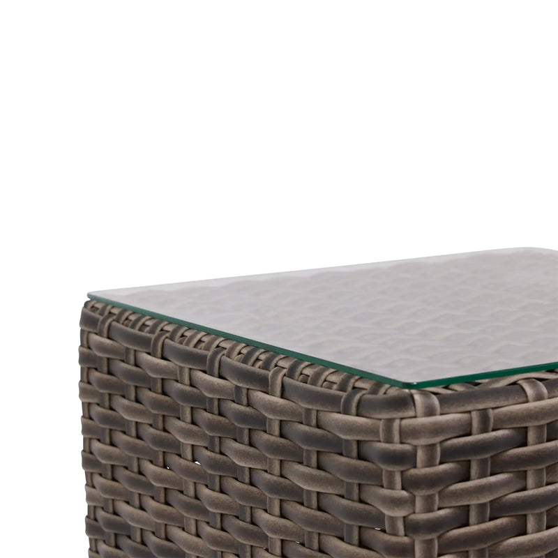 Woodridge 20" Square Woven End Table W/ Glass - The Great Escape