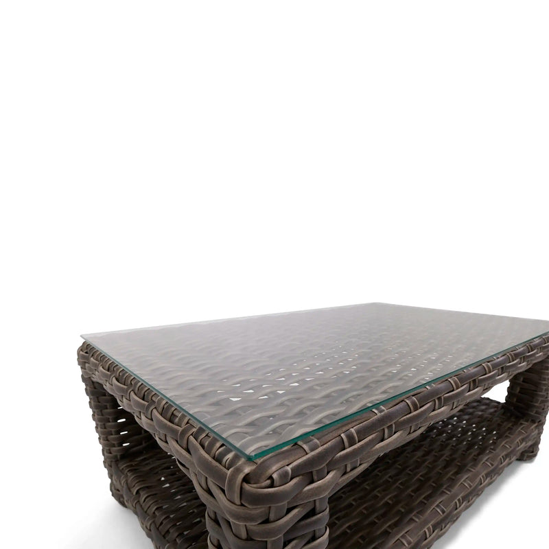 Woodridge 28"x44" Woven Coffee Table W/ Glass - The Great Escape