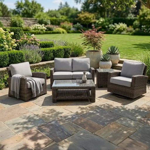 Woodridge 5 Piece Loveseat Chat Group Canvas Steel - The Great Escape
