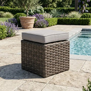 Woodridge Cushioned Woven Cube Ottoman Canvas Steel - The Great Escape