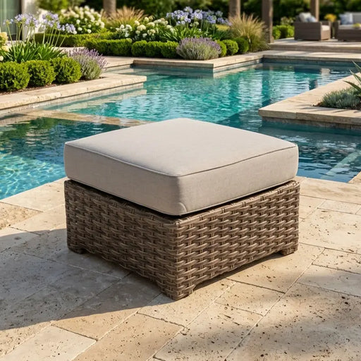 Woodridge Cushioned Ottoman Canvas Steel - The Great Escape 
