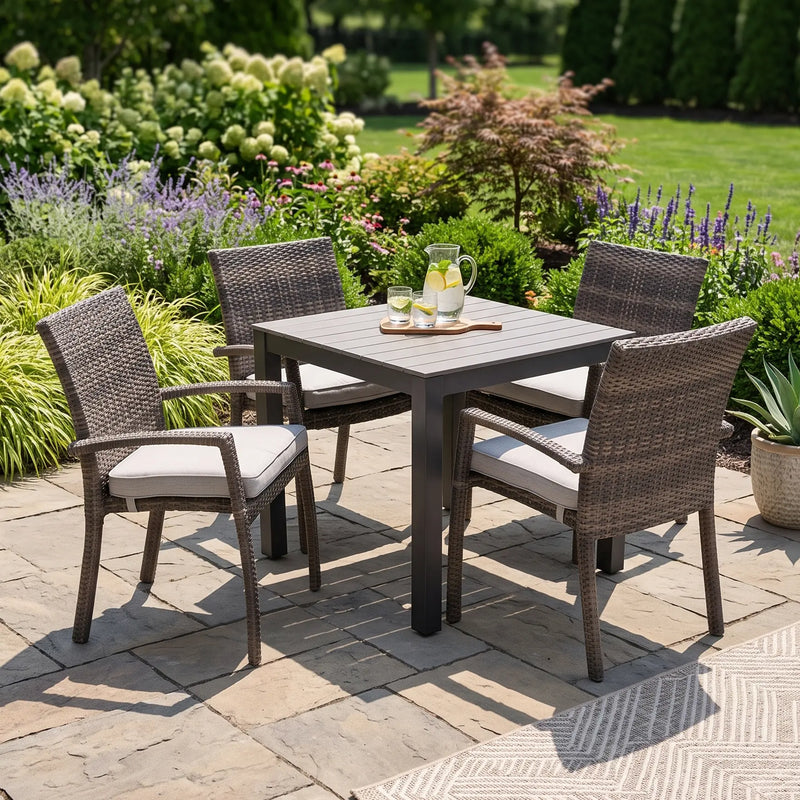 Woodridge 5 Piece Woven Dining Group Canvas Steel - The Great Escape