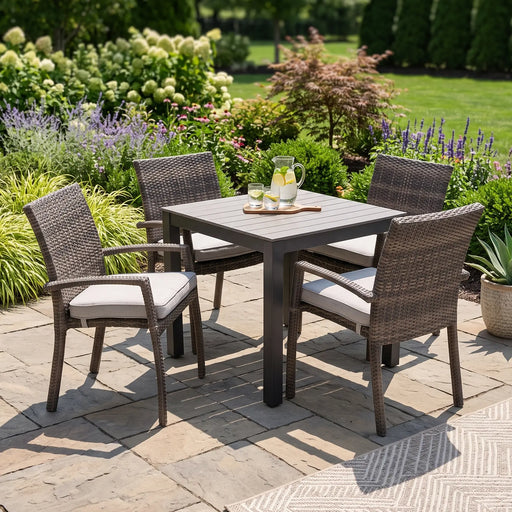 Woodridge 5 Piece Woven Dining Group Canvas Steel - The Great Escape