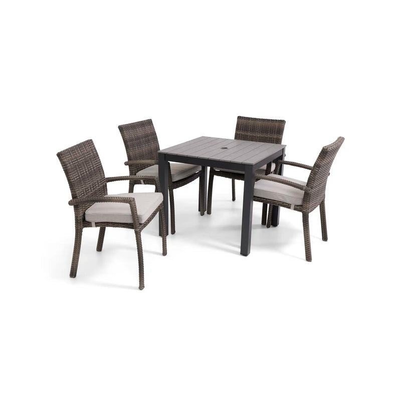 Woodridge 5 Piece Woven Dining Group Canvas Steel - The Great Escape