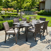 Woodridge 7 Piece Woven Dining Group Canvas Steel - The Great Escape