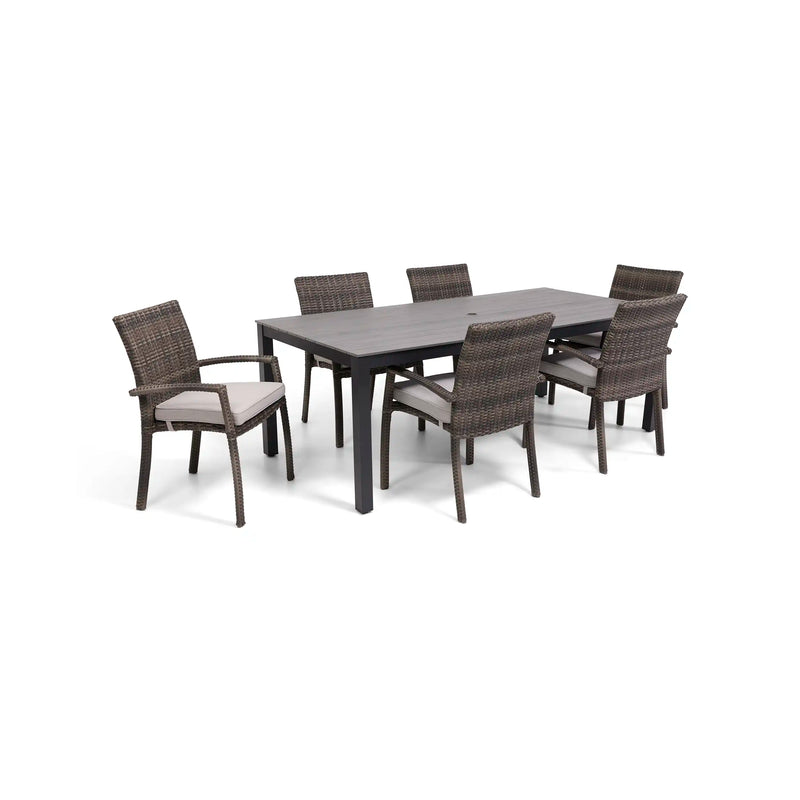 Woodridge 7 Piece Woven Dining Group Canvas Steel - The Great Escape