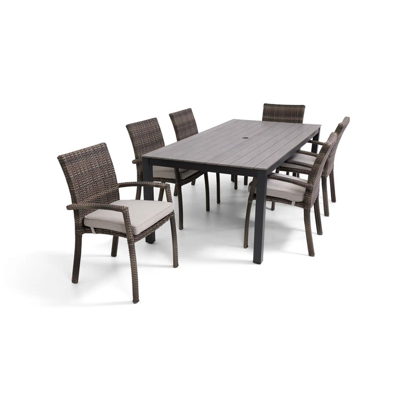 Woodridge 7 Piece Woven Dining Group Canvas Steel - The Great Escape