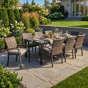 Woodridge 9 Piece Woven Dining Group Canvas Steel - The Great Escape