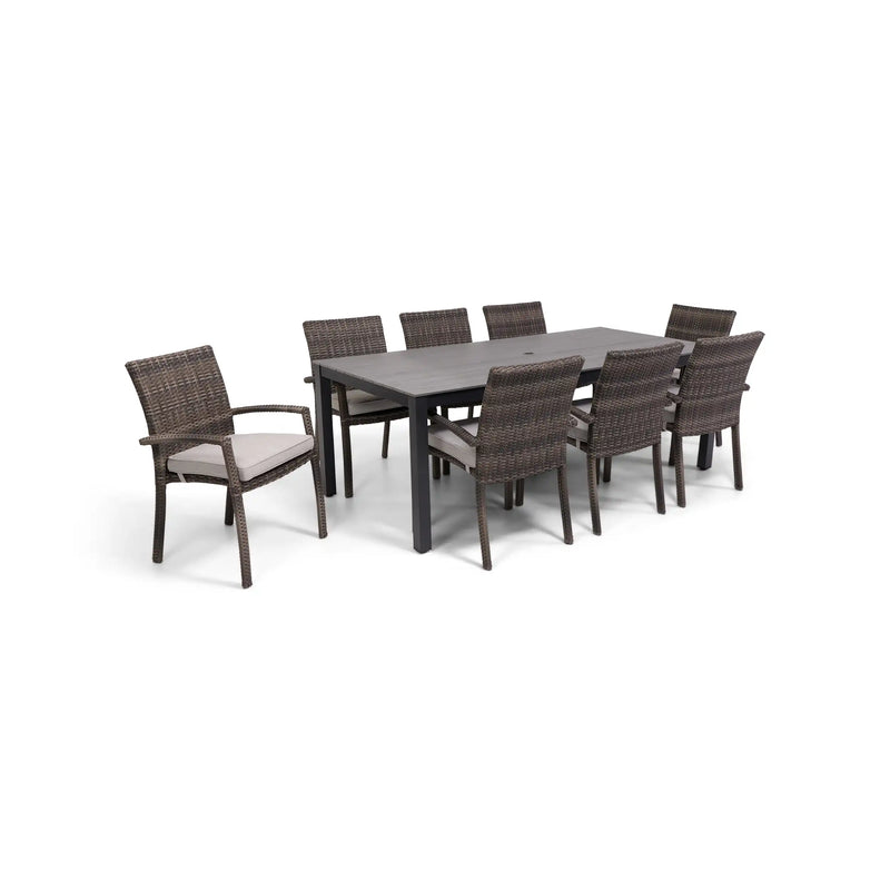 Woodridge 9 Piece Woven Dining Group Canvas Steel - The Great Escape