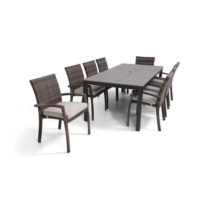 Woodridge 9 Piece Woven Dining Group Canvas Steel - The Great Escape