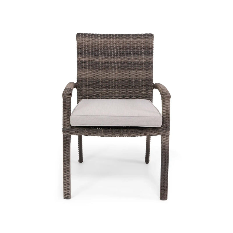 Woodridge Woven Stacking Arm Dining Chair With Canvas Steel Seat Pad - The Great Escape