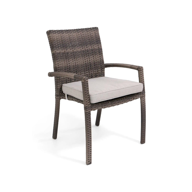 Woodridge Woven Stacking Arm Dining Chair With Canvas Steel Seat Pad - The Great Escape