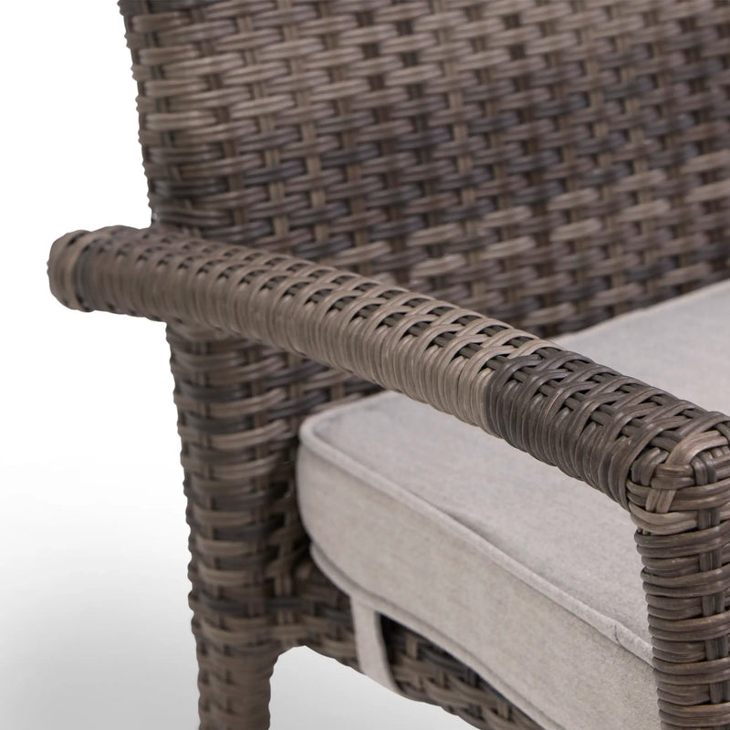 Woodridge Woven Stacking Arm Dining Chair With Canvas Steel Seat Pad - The Great Escape