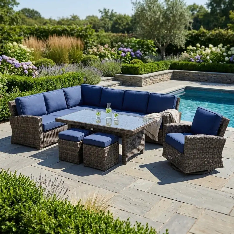 Woodridge 9 Piece Sectional Conversation/Chat Group Canvas Indigo - The Great Escape