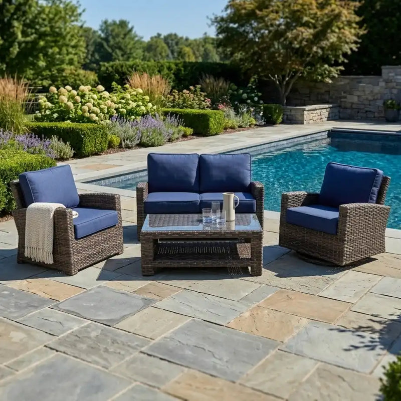 Woodridge 5 Piece Loveseat Chat Group Canvas Indigo - The Great Escape