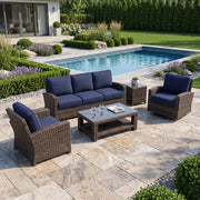 Woodridge 5 Piece Sofa Chat Group Canvas Indigo - The Great Escape