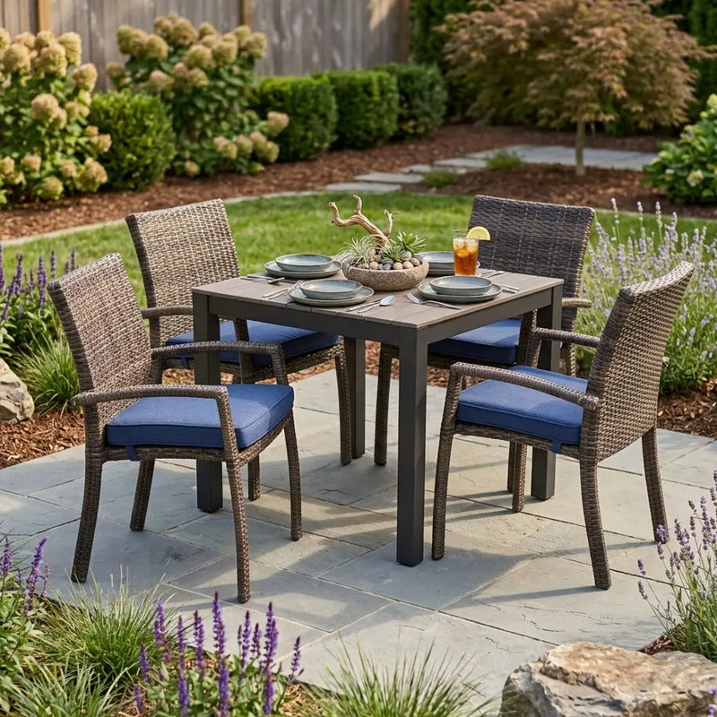 Woodridge 5 Piece Woven Dining Group Canvas Indigo - The Great Escape