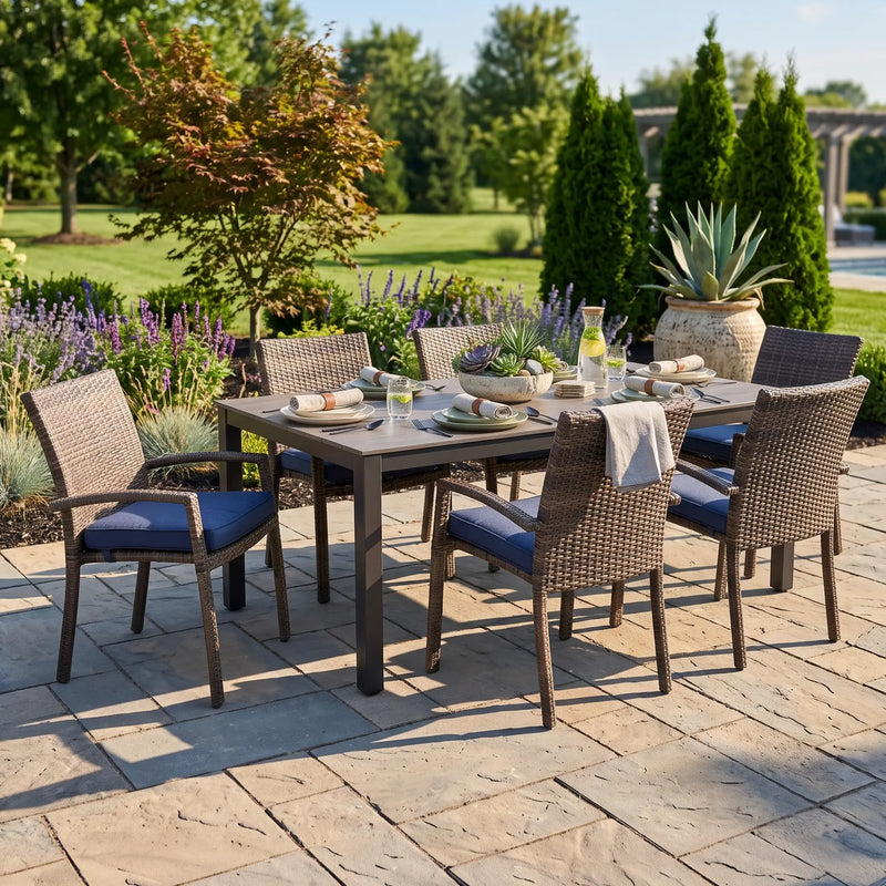Woodridge 7 Piece Woven Dining Group Canvas Indigo - The Great Escape