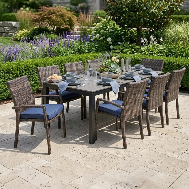 Woodridge 9 Piece Woven Dining Group Canvas Indigo - The Great Escape