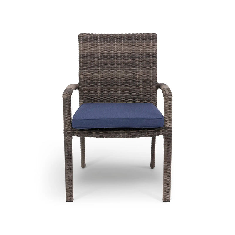 Woodridge Woven Stacking Dining Arm Chair With Canvas Indigo Seat Pad - The Great Escape