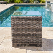 Woodridge 20 Inch Square Woven End Table With Glass - The Great Escape