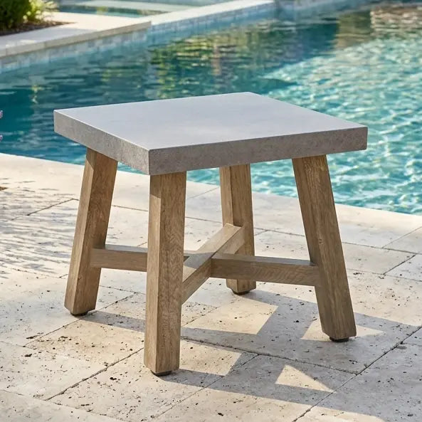 24" Square Concrete Faux/Salvage Lumber DLX End Table - The Great Escape