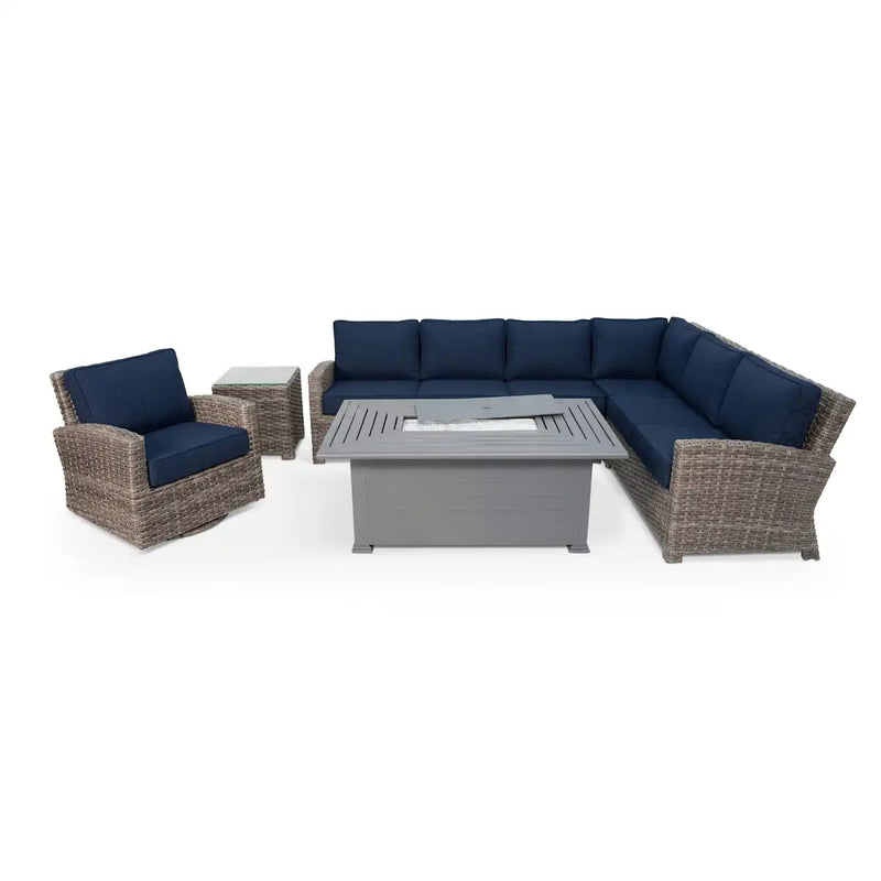 Woodridge 7 Piece Sectional Firepit Group Spectrum Indigo - The Great Escape