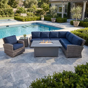 Woodridge 7 Piece Sectional Firepit Group Spectrum Indigo - The Great Escape