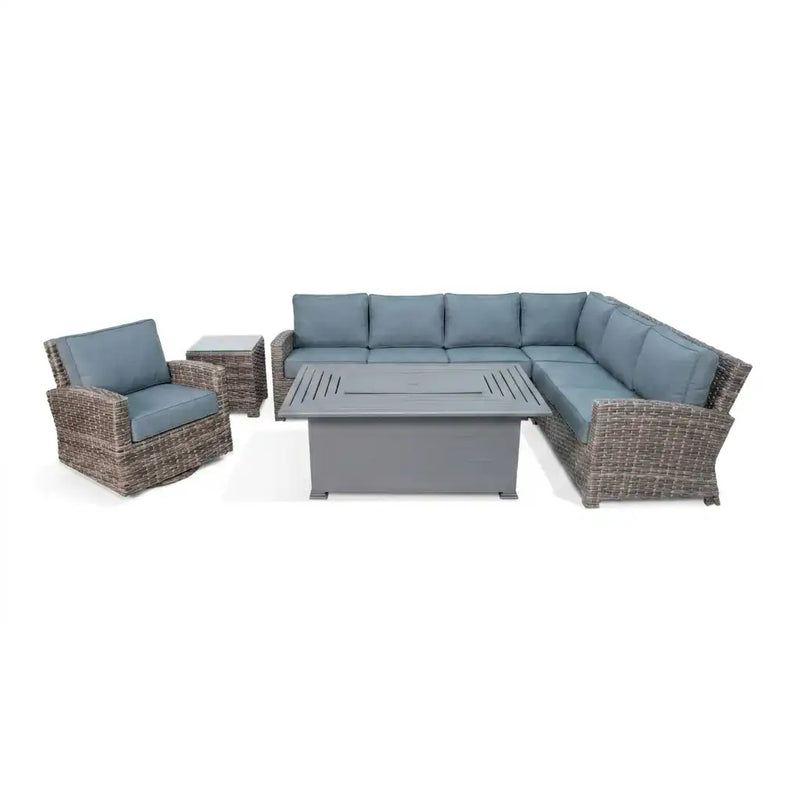 Woodridge 7 Piece Sectional Firepit Group Spectrum Denim - The Great Escape