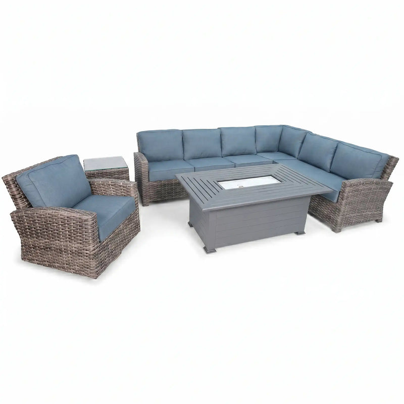 Woodridge 7 Piece Sectional Firepit Group Spectrum Denim - The Great Escape