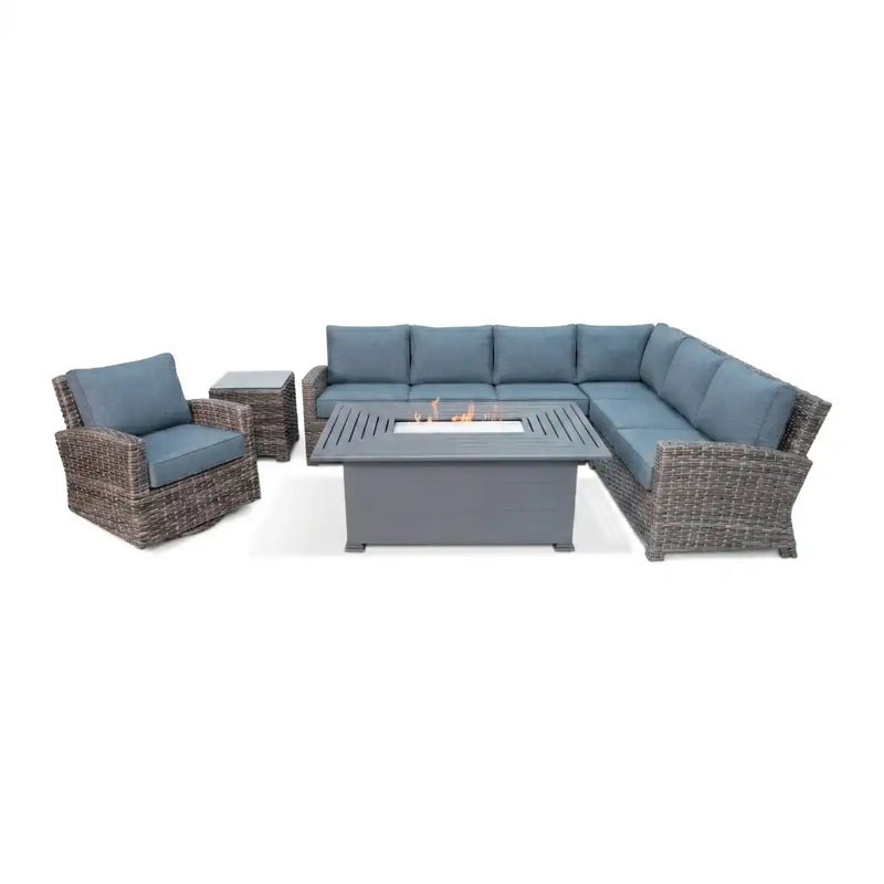 Woodridge 7 Piece Sectional Firepit Group Spectrum Denim - The Great Escape