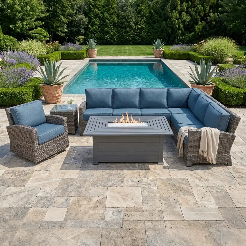 Woodridge 7 Piece Sectional Firepit Group Spectrum Denim - The Great Escape
