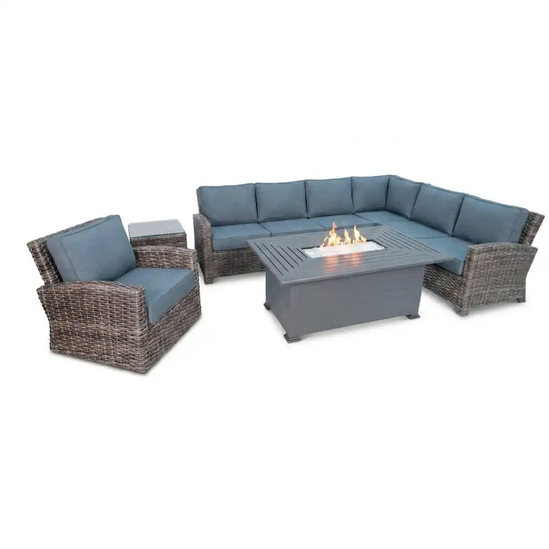 Woodridge 7 Piece Sectional Firepit Group Spectrum Denim - The Great Escape
