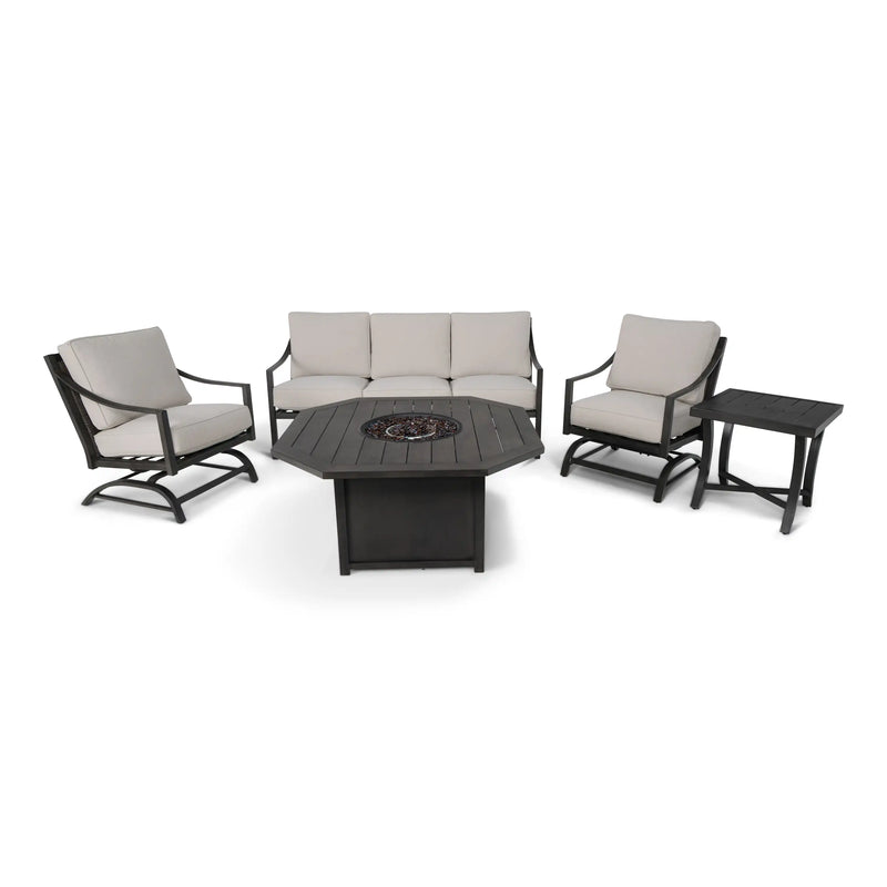 Drake Aluminum Woven 5 Piece Sofa Firepit Chat Group - The Great Escape