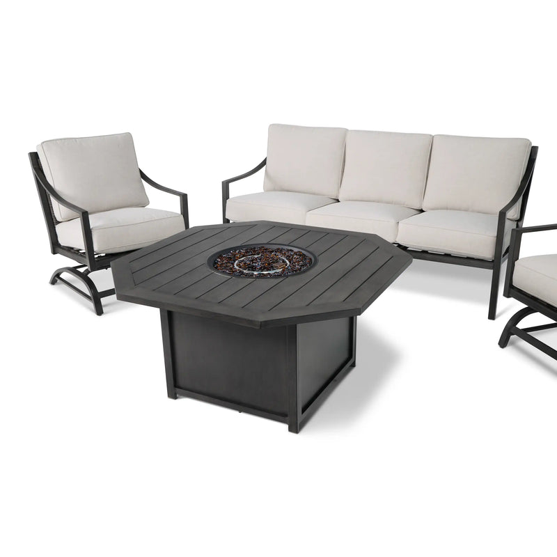 Drake Aluminum Woven 5 Piece Sofa Firepit Chat Group - The Great Escape